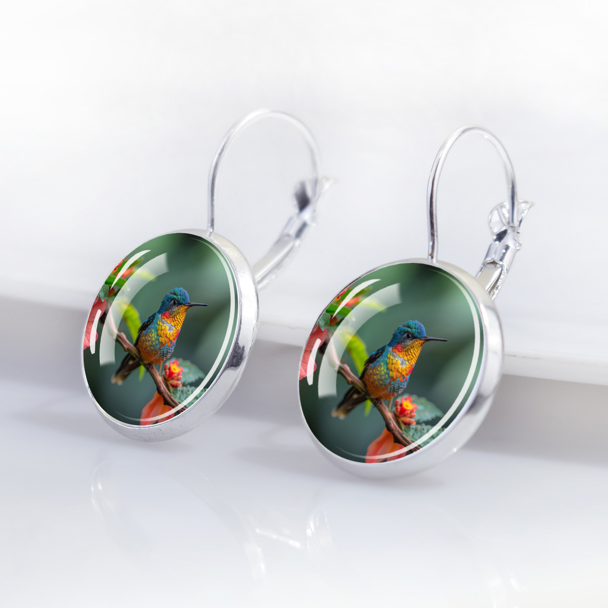 Rustic-Style Hummingbird Theme Earrings